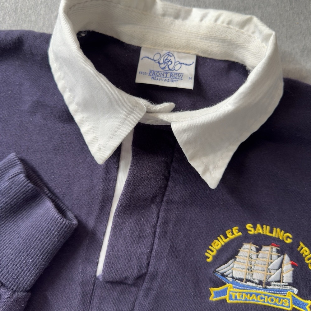 Front Row Heavyweight Rugby Shirt Mens Medium Navy Long‎ Sleeve Sailing Crest